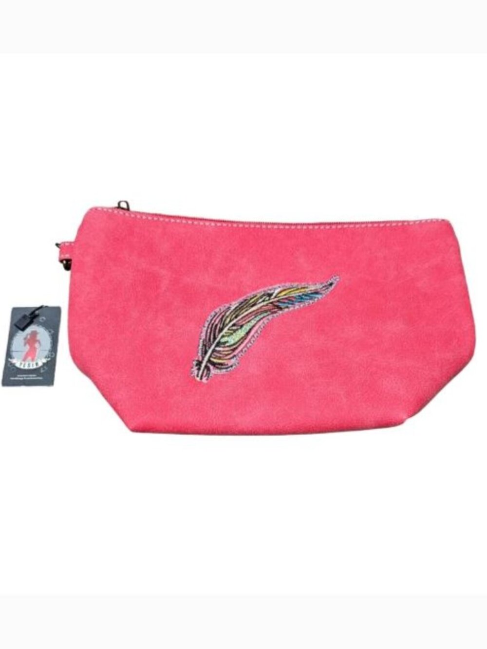 NWT Leather Like Red Feather Makeup Bag